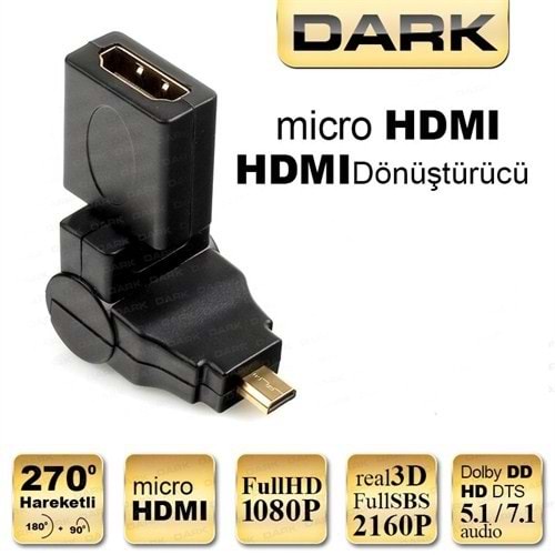 MICRO HDMI ERKEK-HDMI DISI HAREKETLI DONUSTURUCU