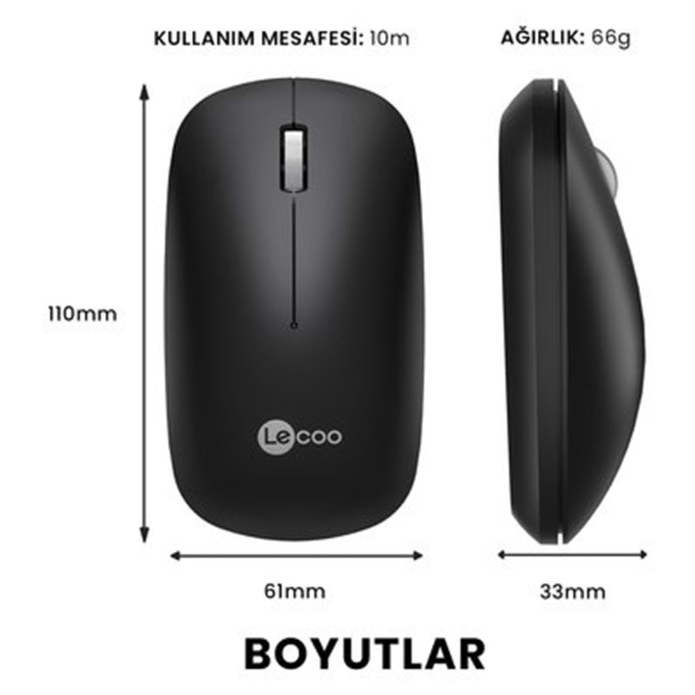 MOUSE KABLOSUZ LECOO WS214 SİYAH SESSİZ