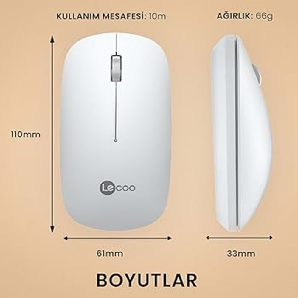 MOUSE KABLOSUZ LECOO WS214 BEYAZ SESSİZ