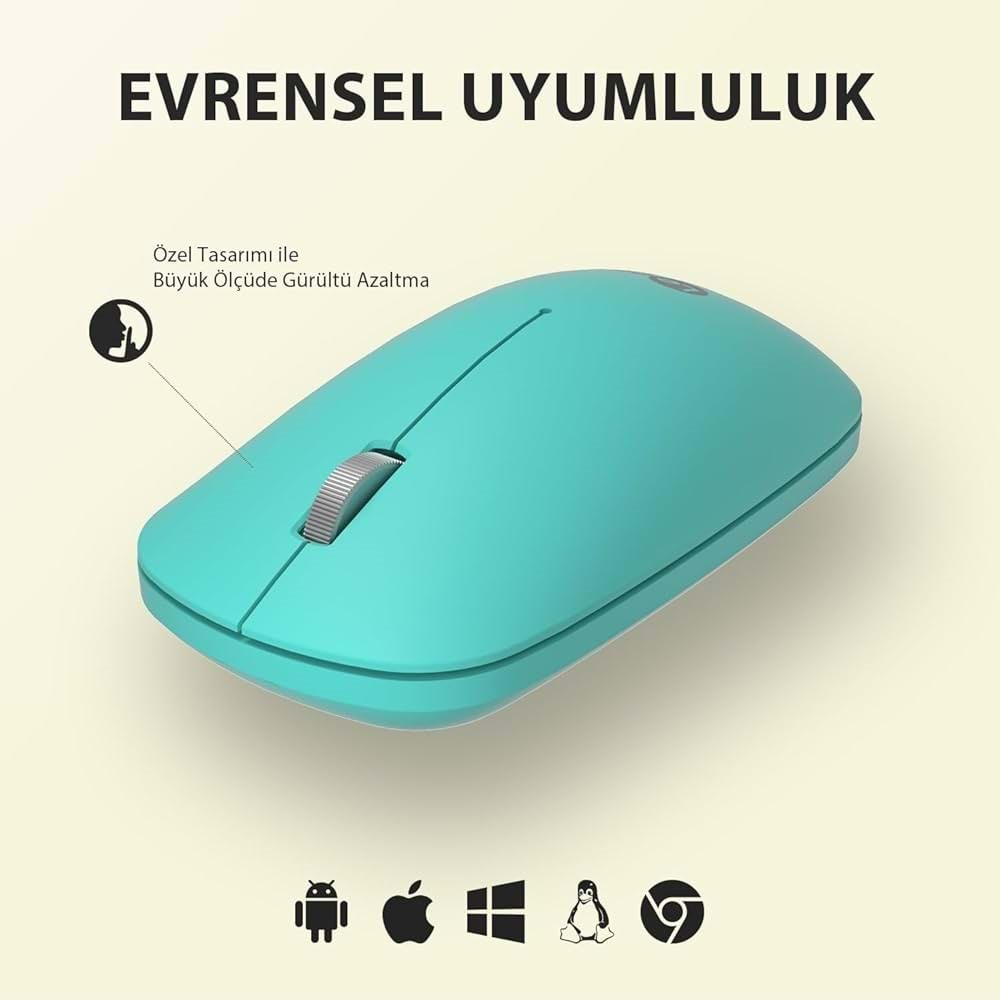 MOUSE KABLOSUZ LECOO WS214 TURKUAZ SESSIZ